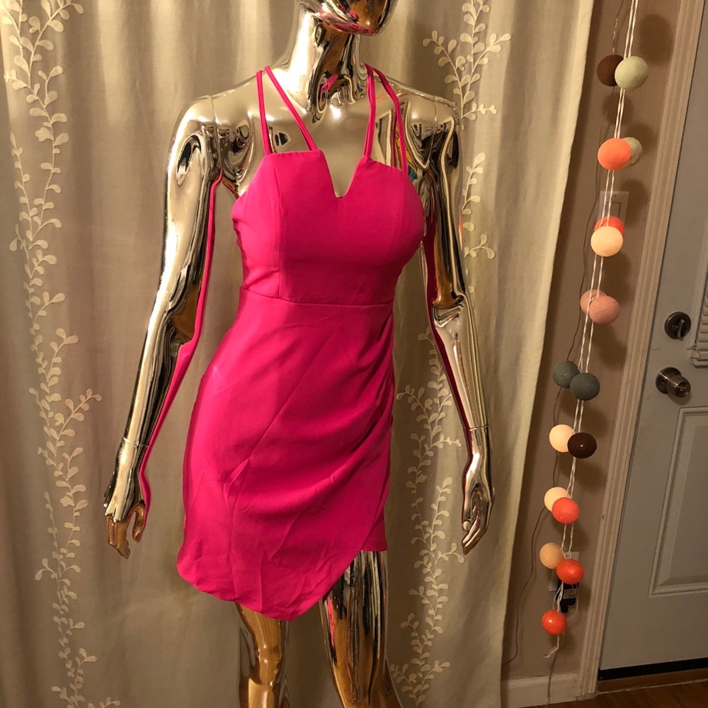 Hot Pink Strappy Asymmetric Dress